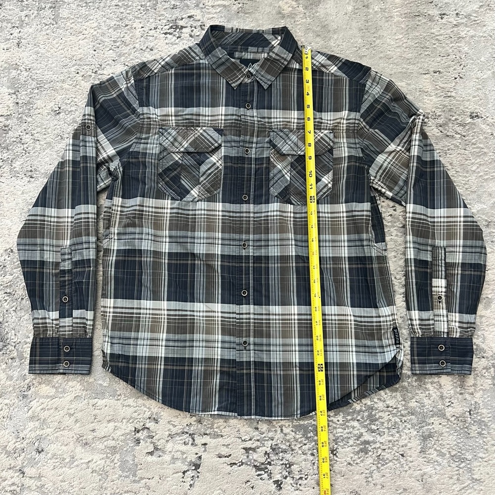prAna Shirt Mens Long Sleeve Pocket Gray Plaid Button Size Medium